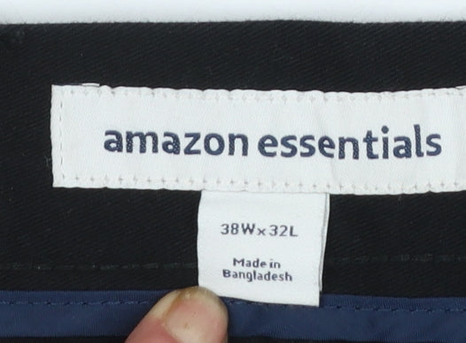 Amazon Essentials Men's Black Chino Trousers 38W 32L Regular Fit