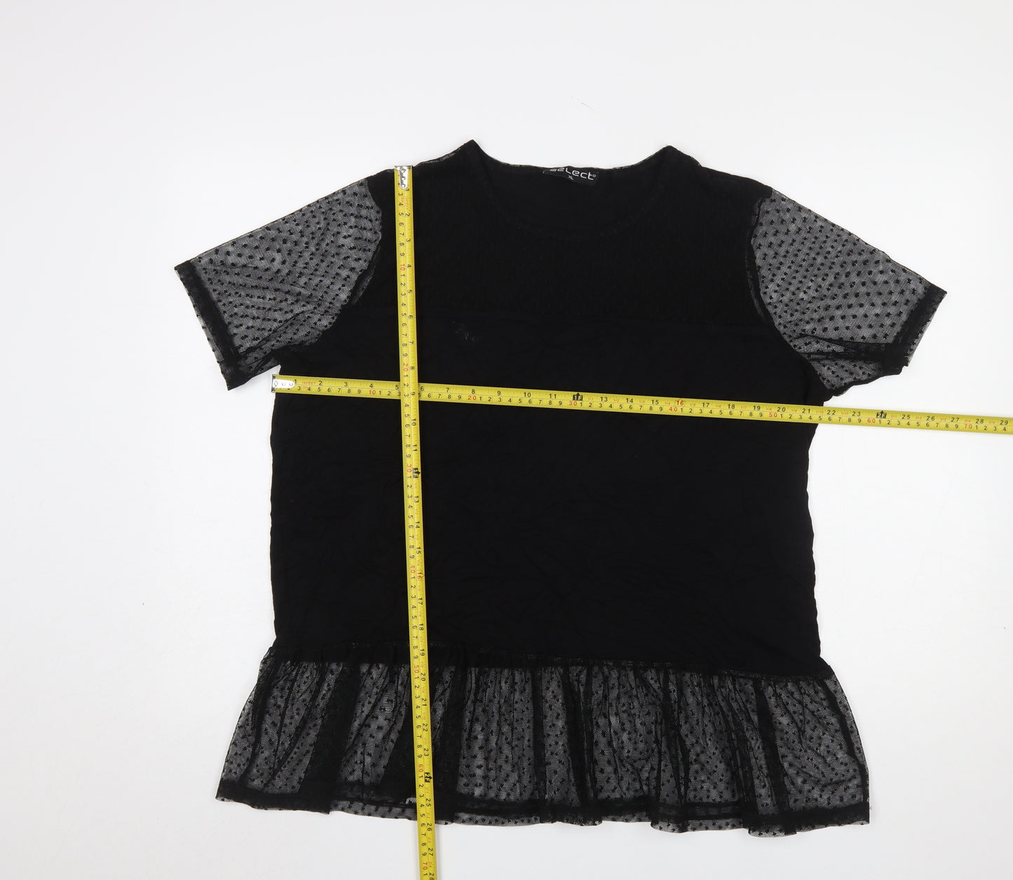 Select Women’s Black Mesh Ruffle Tunic Blouse XL