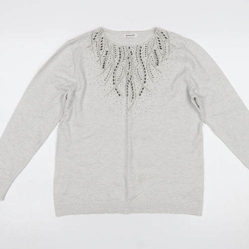 Damart Women’s Grey Rhinestone Crew Neck Long Sleeve Pullover Jumper Size 10/12