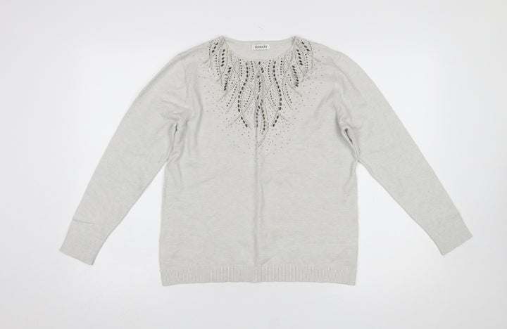 Damart Women’s Grey Rhinestone Crew Neck Long Sleeve Pullover Jumper Size 10/12