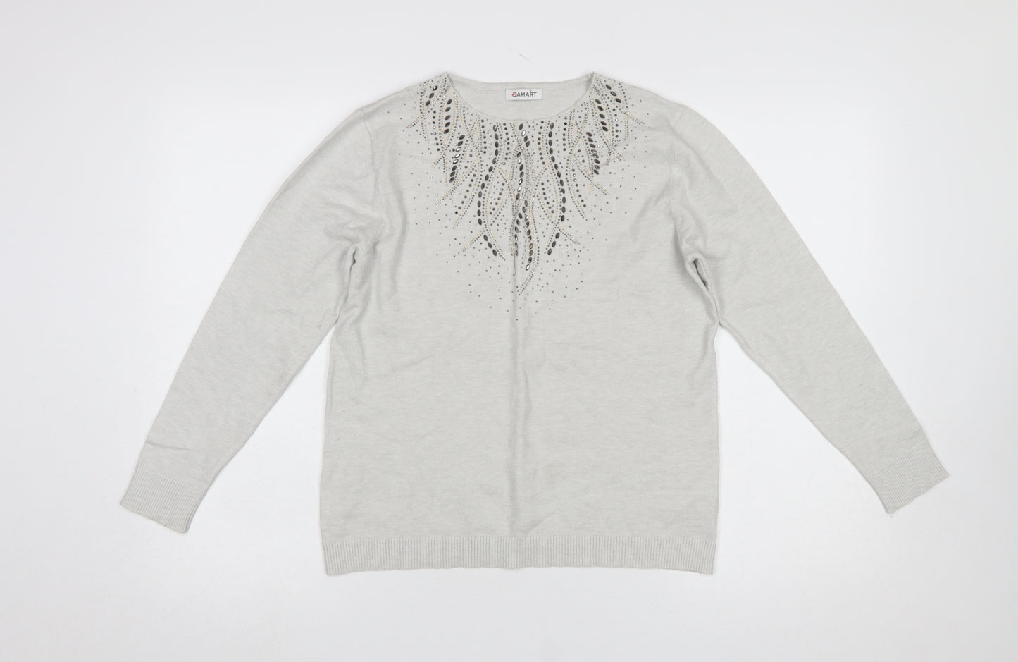 Damart Women’s Grey Rhinestone Crew Neck Long Sleeve Pullover Jumper Size 10/12