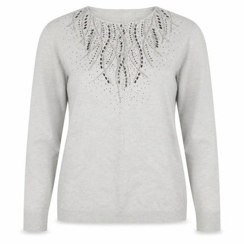 Damart Women’s Grey Rhinestone Crew Neck Long Sleeve Pullover Jumper Size 10/12