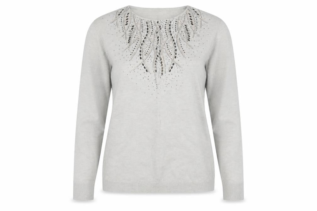 Damart Women’s Grey Rhinestone Crew Neck Long Sleeve Pullover Jumper Size 10/12