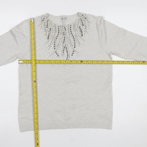 Damart Women’s Grey Rhinestone Crew Neck Long Sleeve Pullover Jumper Size 10/12