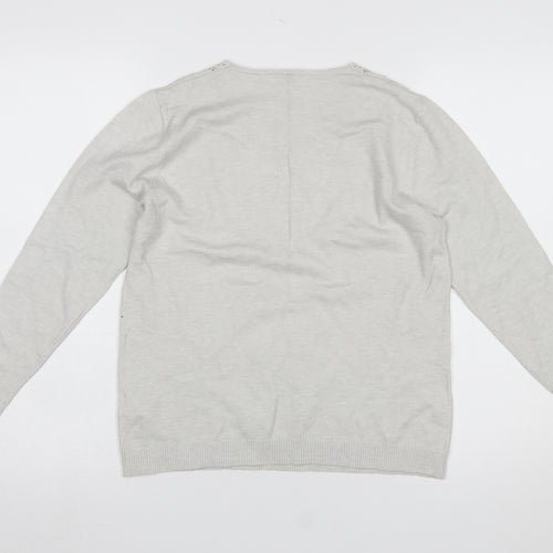 Damart Women’s Grey Rhinestone Crew Neck Long Sleeve Pullover Jumper Size 10/12