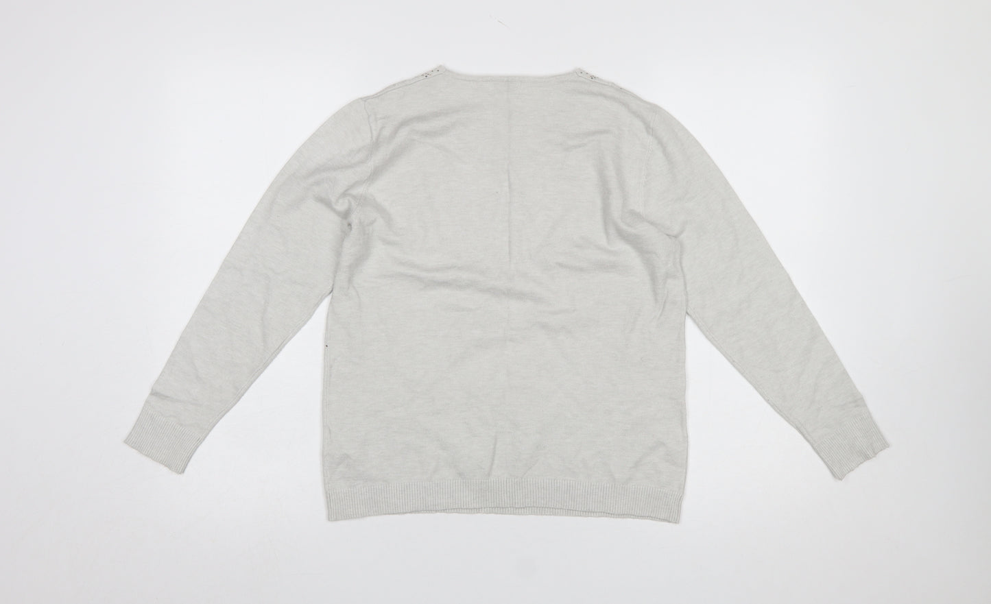Damart Women’s Grey Rhinestone Crew Neck Long Sleeve Pullover Jumper Size 10/12