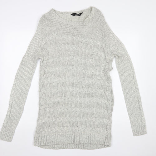 Dorothy Perkins Women Grey Cable Knit Long Sleeve Jumper UK 10