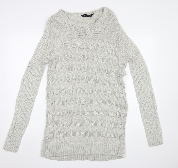 Dorothy Perkins Women Grey Cable Knit Long Sleeve Jumper UK 10