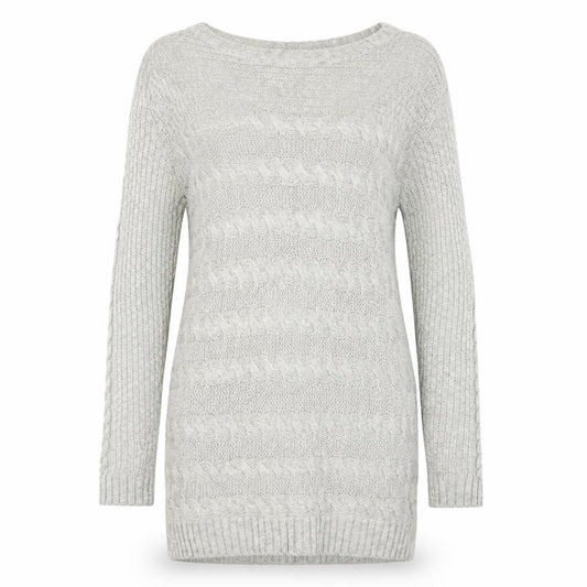 Front view of Dorothy Perkins Women Grey Cable Knit Long Sleeve Jumper UK 10