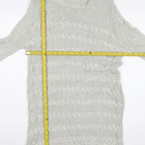Dorothy Perkins Women Grey Cable Knit Long Sleeve Jumper UK 10