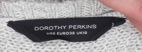 Dorothy Perkins Women Grey Cable Knit Long Sleeve Jumper UK 10