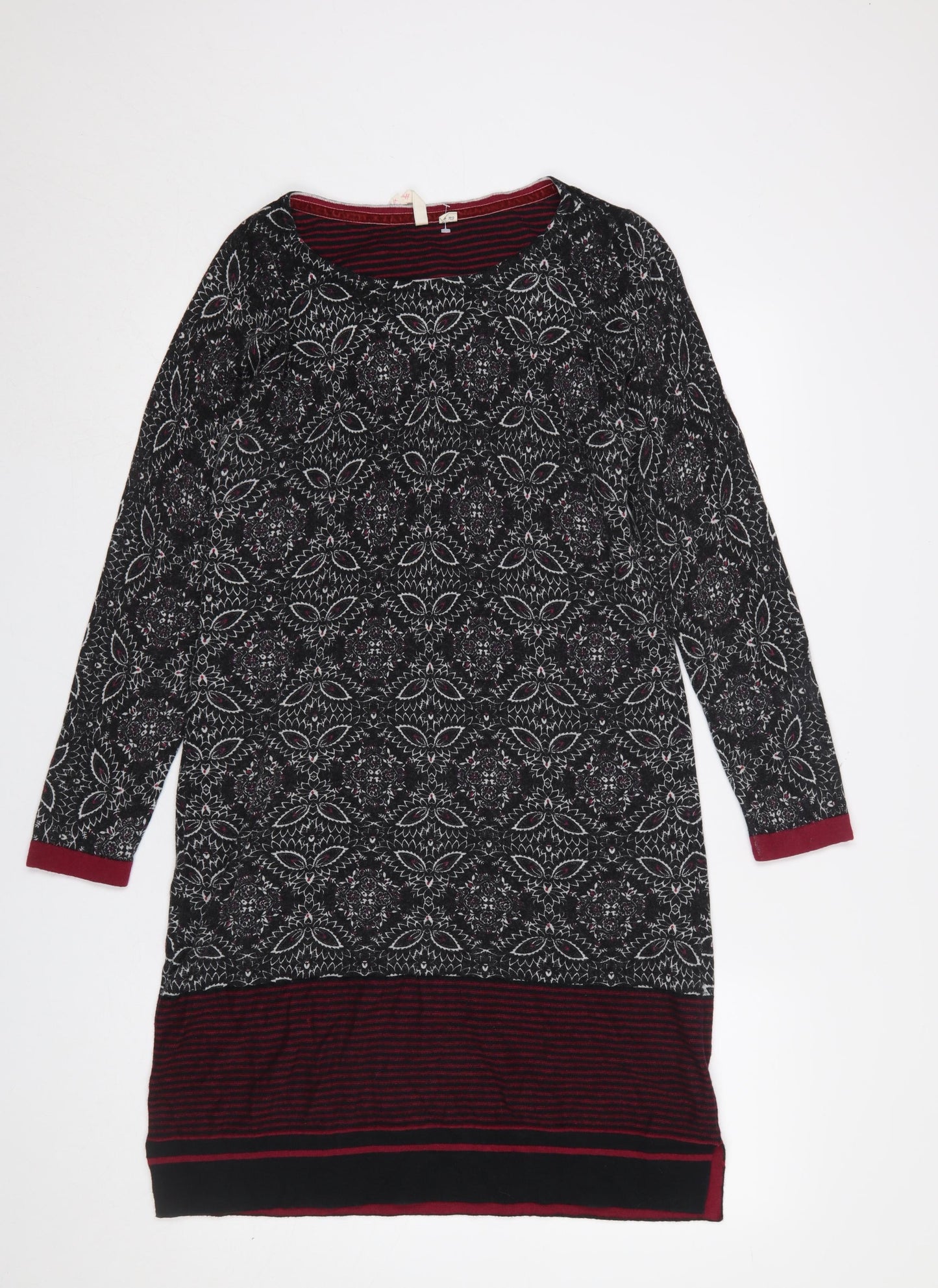 White Stuff Womens Black Geometric Knit Shift Dress Size 12