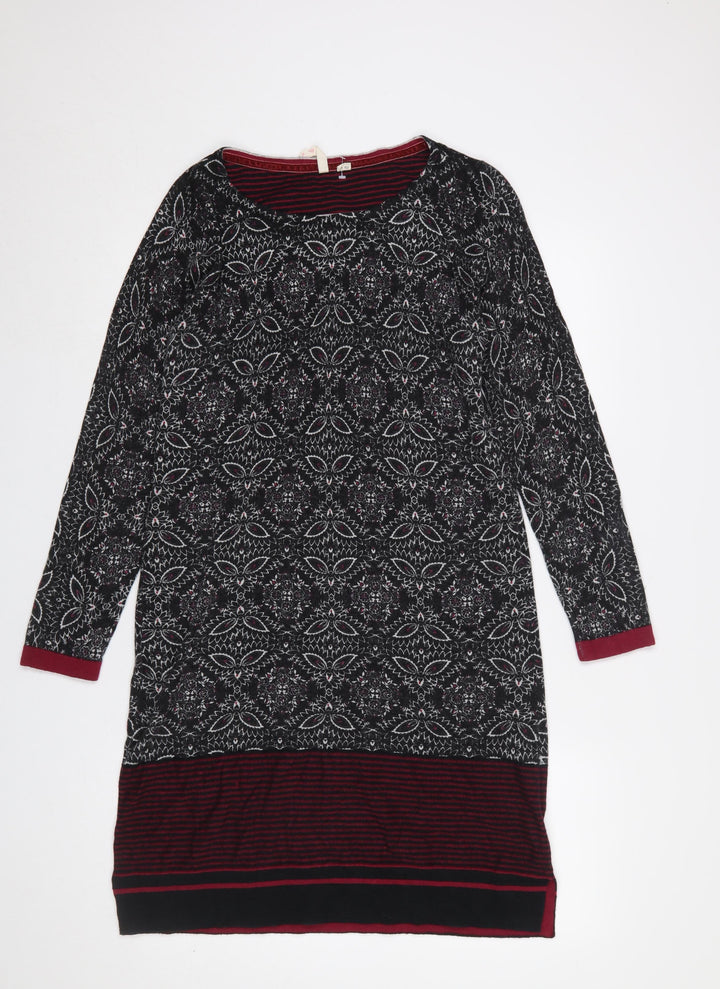 White Stuff Womens Black Geometric Knit Shift Dress Size 12