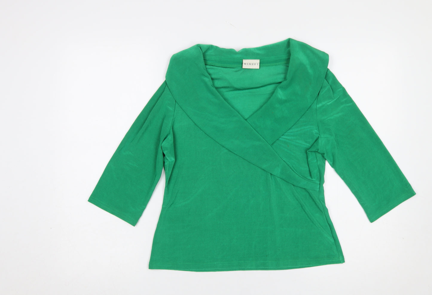Minuet Women’s Green Wrap Blouse Size 14 3/4 Sleeve Jersey Top
