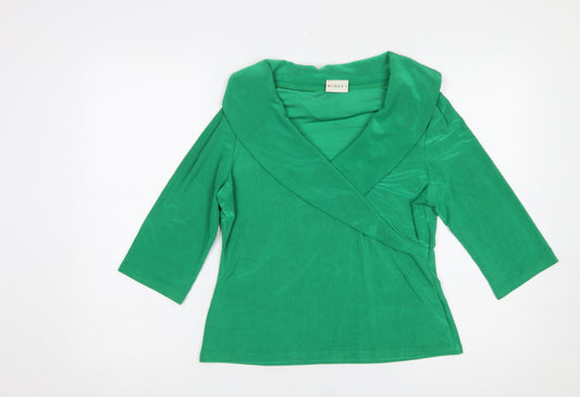 Minuet Women’s Green Wrap Blouse Size 14 3/4 Sleeve Jersey Top