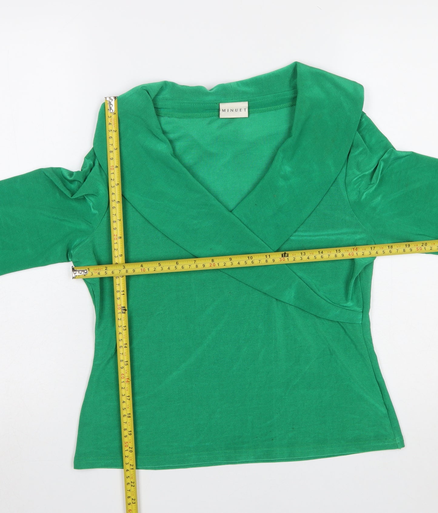 Minuet Women’s Green Wrap Blouse Size 14 3/4 Sleeve Jersey Top
