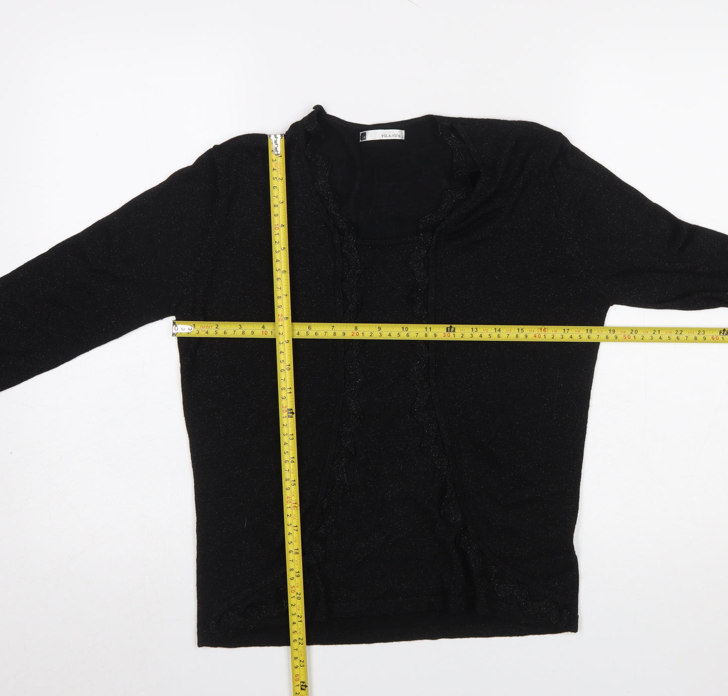 Viz-A-Viz Women’s Black Cardigan Size 14 Metallic Knit