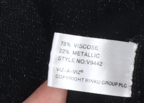 Viz-A-Viz Women’s Black Cardigan Size 14 Metallic Knit