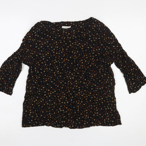 H&M Women’s Black Floral 3/4 Sleeve Viscose Tunic Blouse Size 14