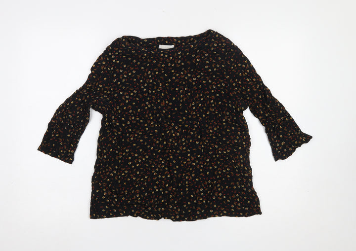 H&M Women’s Black Floral 3/4 Sleeve Viscose Tunic Blouse Size 14