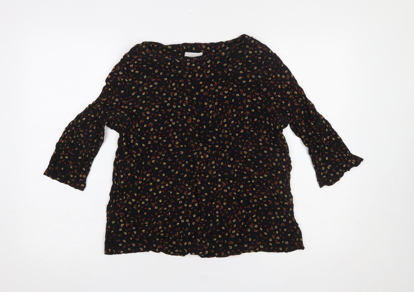 H&M Women’s Black Floral 3/4 Sleeve Viscose Tunic Blouse Size 14
