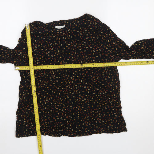 H&M Women’s Black Floral 3/4 Sleeve Viscose Tunic Blouse Size 14