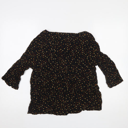 H&M Women’s Black Floral 3/4 Sleeve Viscose Tunic Blouse Size 14