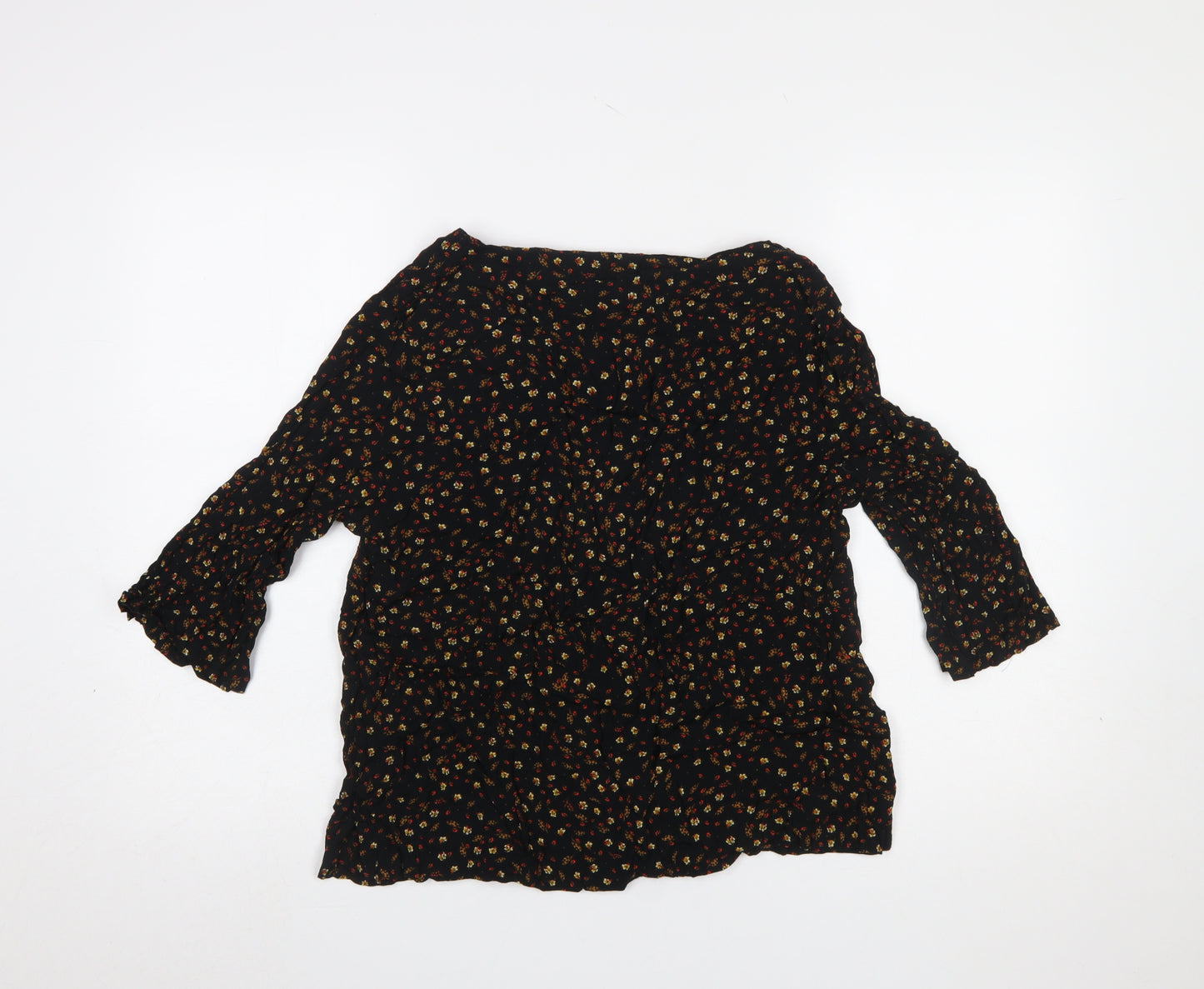 H&M Women’s Black Floral 3/4 Sleeve Viscose Tunic Blouse Size 14