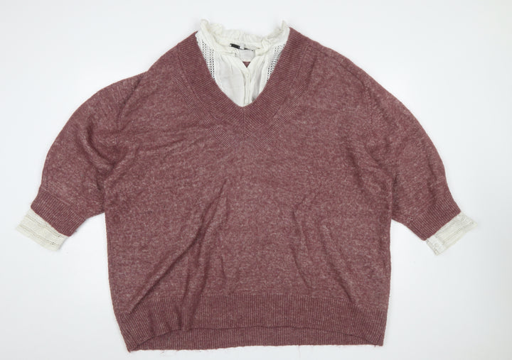 Next Women Purple V-Neck 2XL Relaxed Pullover Jumper