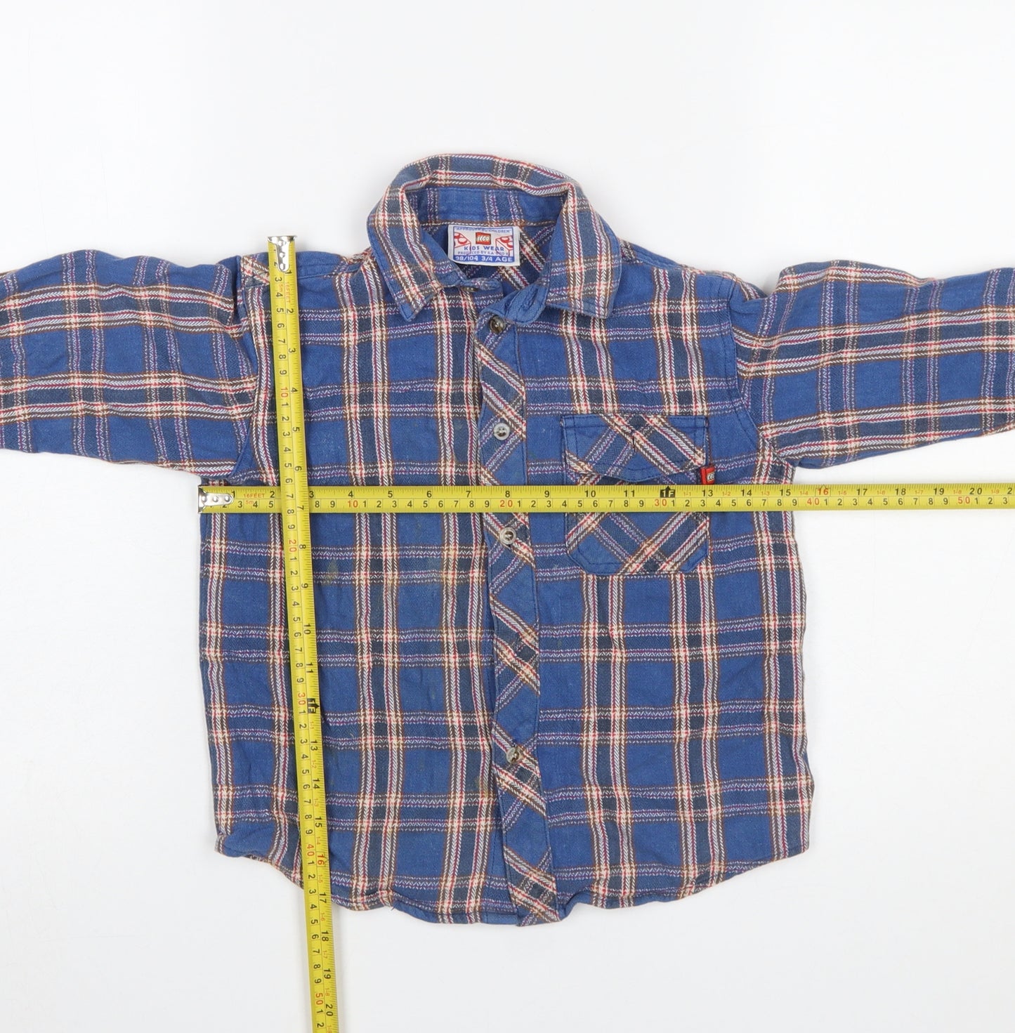 LEGO Boys Blue Check Flannel Button-Up Shirt 3-4 Years