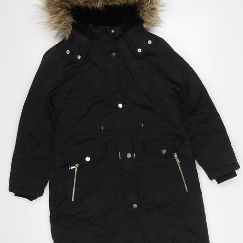 Next Girls Black Faux Fur Hooded Parka Coat 10 Years Winter Jacket