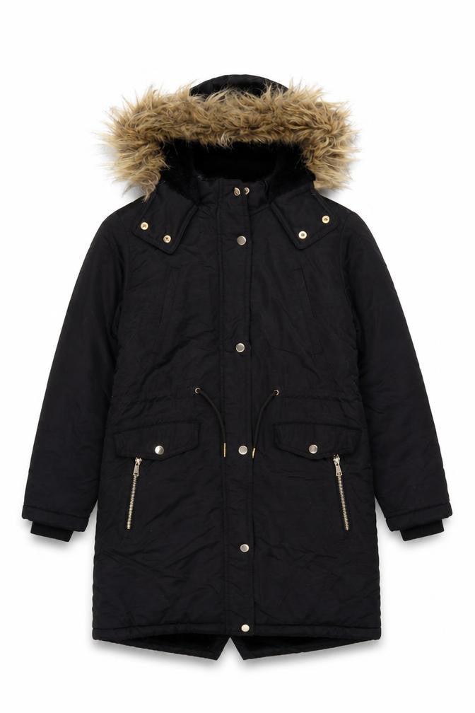Next Girls Black Faux Fur Hooded Parka Coat 10 Years Winter Jacket