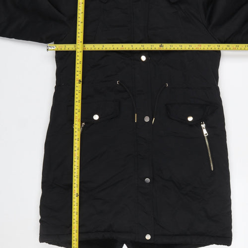 Next Girls Black Faux Fur Hooded Parka Coat 10 Years Winter Jacket