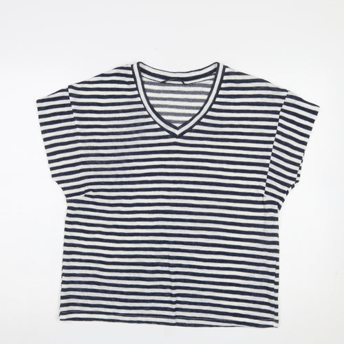 Dunnes Women Navy Striped V-Neck Short Sleeve T-Shirt Size 12