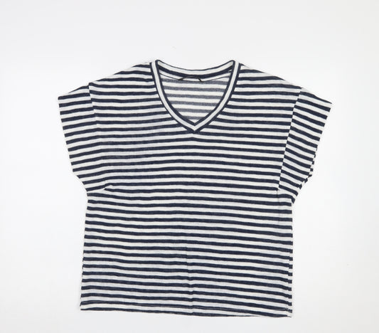 Dunnes Women Navy Striped V-Neck Short Sleeve T-Shirt Size 12