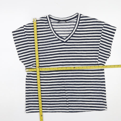Dunnes Women Navy Striped V-Neck Short Sleeve T-Shirt Size 12