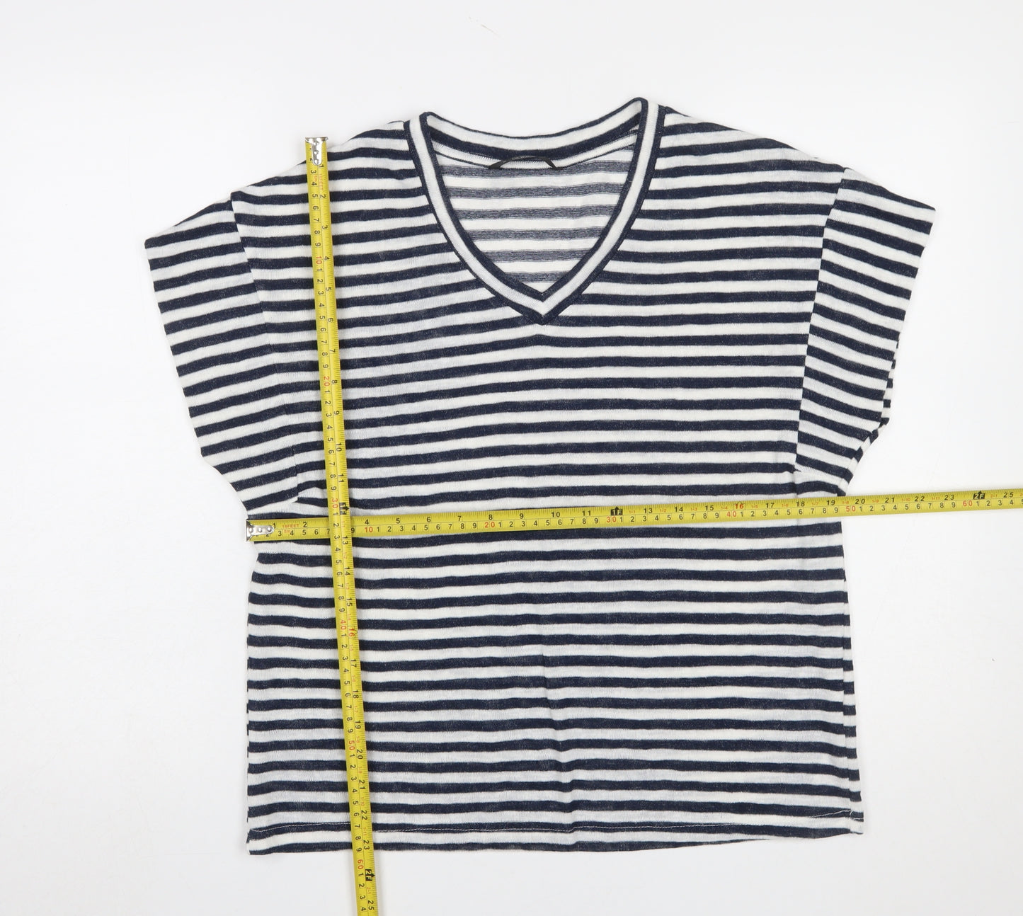 Dunnes Women Navy Striped V-Neck Short Sleeve T-Shirt Size 12