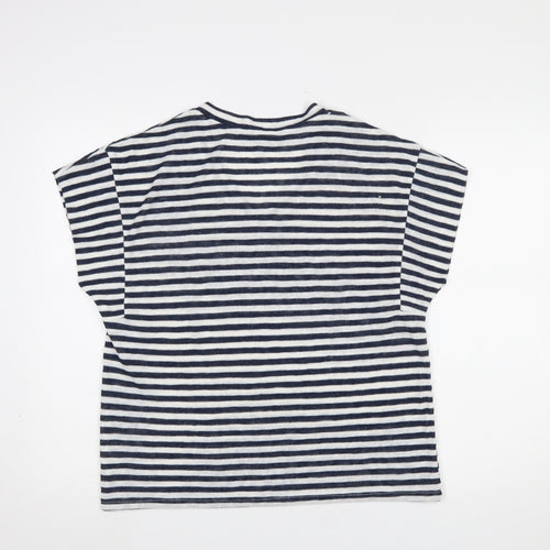 Dunnes Women Navy Striped V-Neck Short Sleeve T-Shirt Size 12