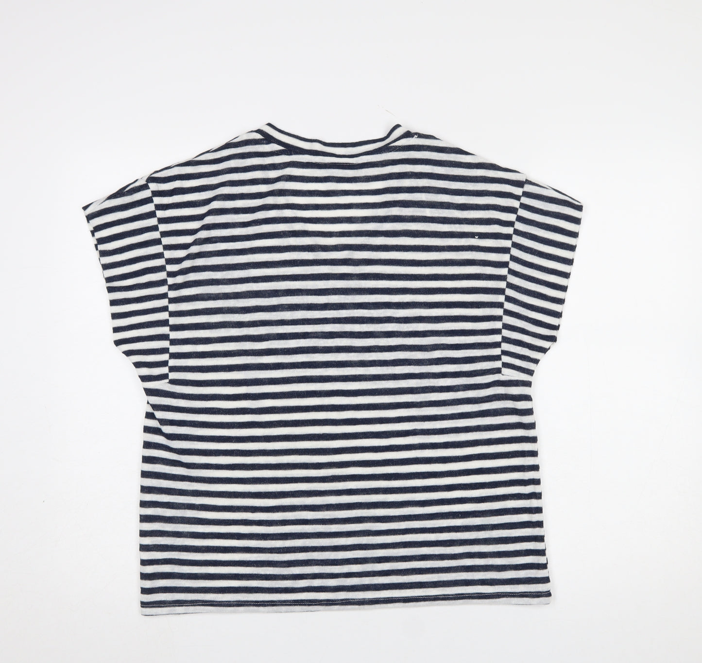 Dunnes Women Navy Striped V-Neck Short Sleeve T-Shirt Size 12