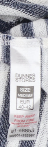 Dunnes Women Navy Striped V-Neck Short Sleeve T-Shirt Size 12