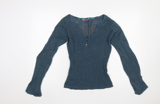 Fat Face Womens Blue Long Sleeve Cotton V-Neck T-Shirt Size 10