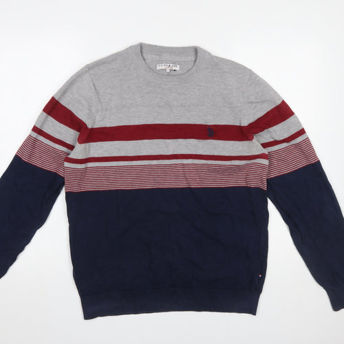U.S. Polo Assn. Men's Blue Striped Cotton Crew Neck Jumper M