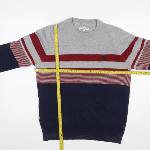 U.S. Polo Assn. Men's Blue Striped Cotton Crew Neck Jumper M