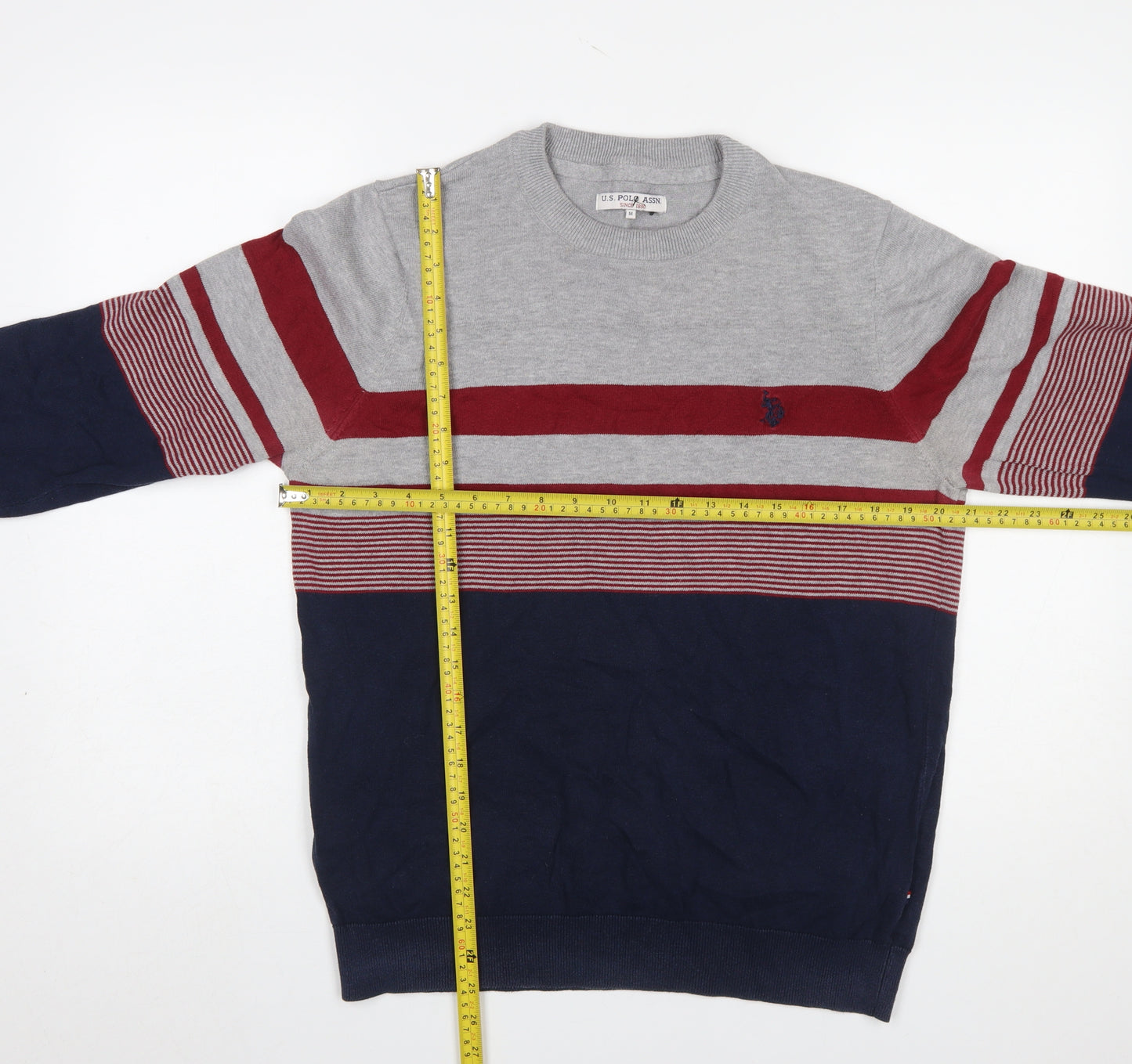 U.S. Polo Assn. Men's Blue Striped Cotton Crew Neck Jumper M
