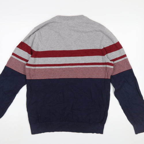 U.S. Polo Assn. Men's Blue Striped Cotton Crew Neck Jumper M