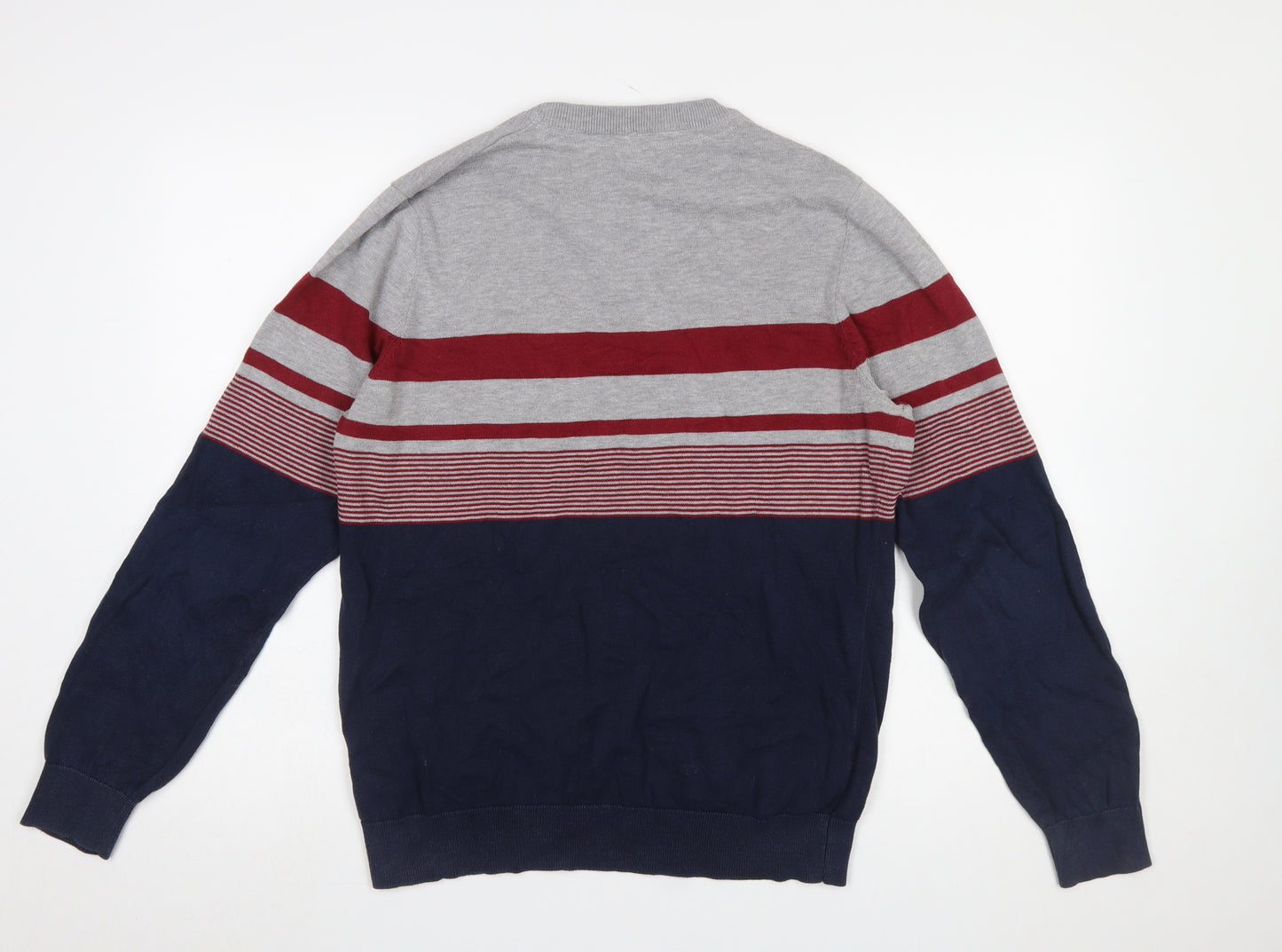 U.S. Polo Assn. Men's Blue Striped Cotton Crew Neck Jumper M