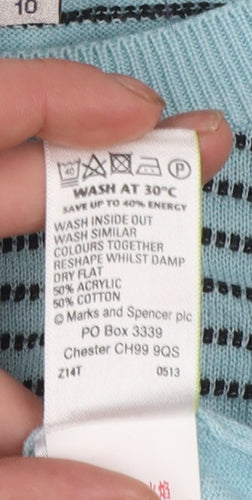 Marks and Spencer Women’s Blue Striped Crew Neck Jumper Size 10