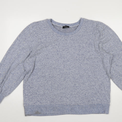 Klass Womens Blue Beaded Puff Sleeve Crew Neck Pullover Jumper 2XL