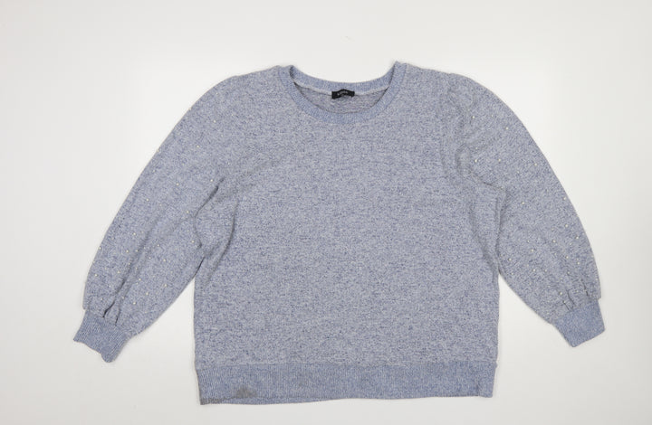 Klass Womens Blue Beaded Puff Sleeve Crew Neck Pullover Jumper 2XL
