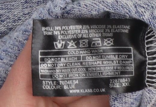 Klass Womens Blue Beaded Puff Sleeve Crew Neck Pullover Jumper 2XL